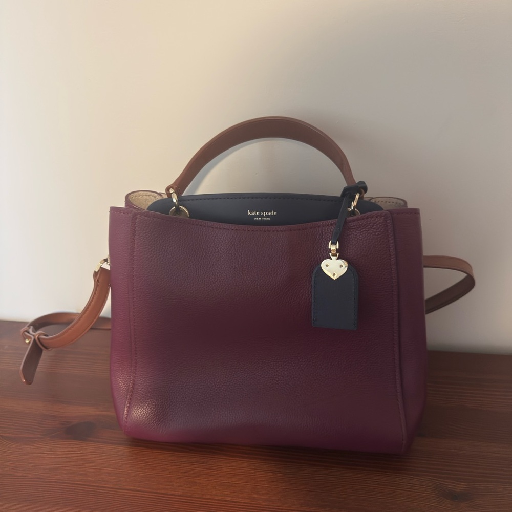 kate spade Plum Leather Satchel with Tan Handles